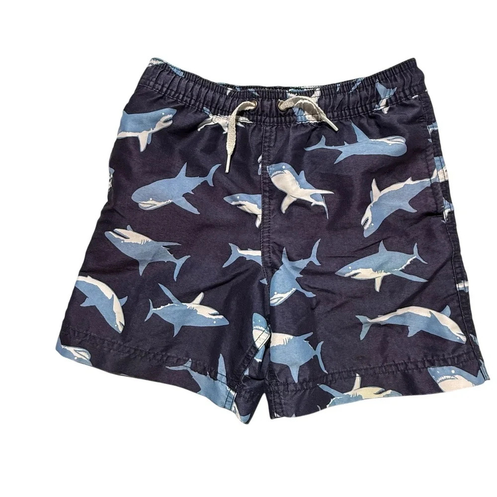 Hanna Andersson Boys Shark Swim Trunks Navy Blue Size 110 US 5